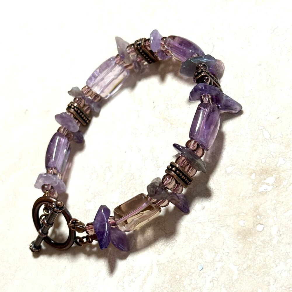 Genuine Ametrine & Amethyst Bracelet, Natural Gemstone & Copper Links